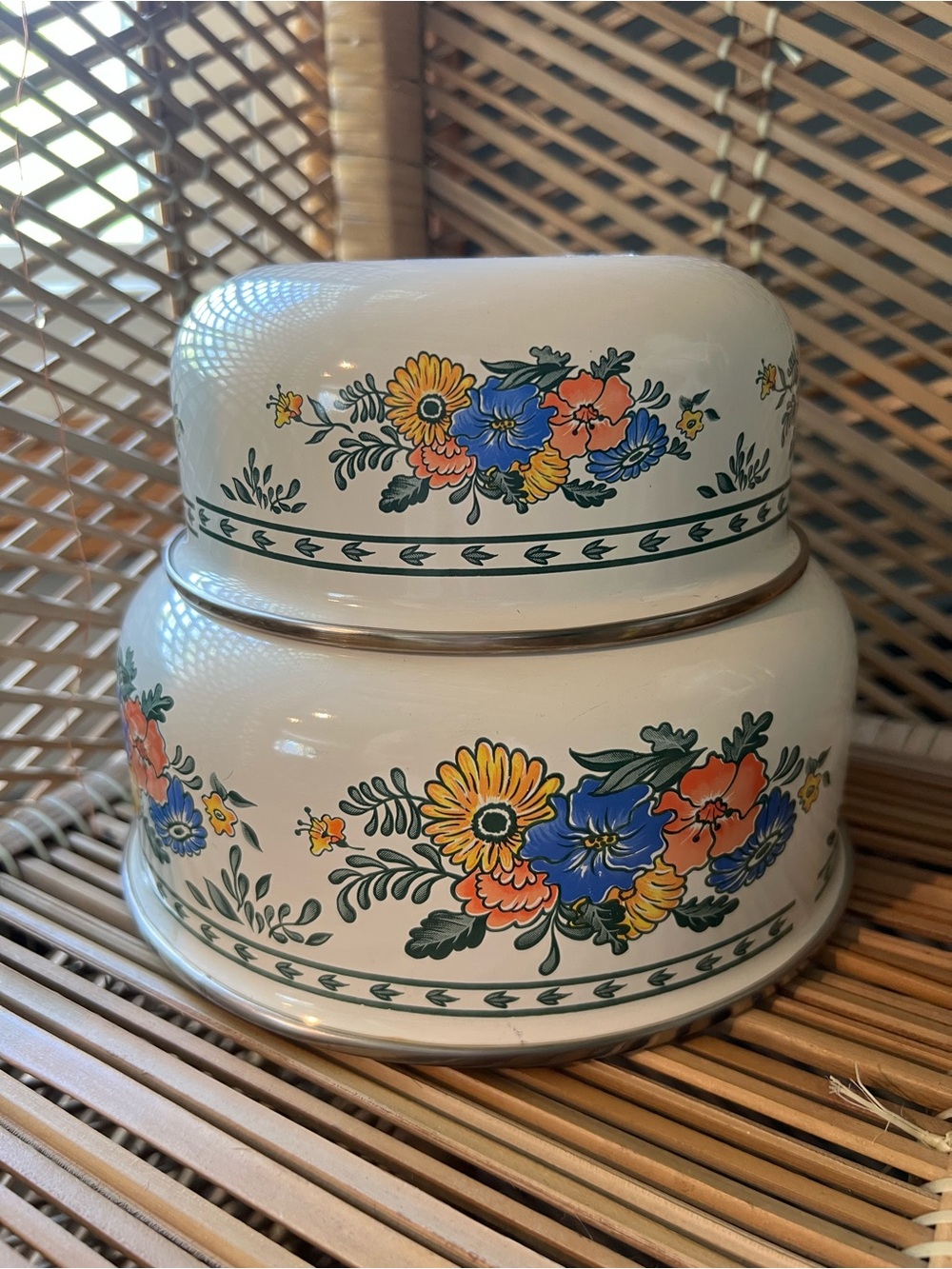 Vintage M. Kamenstein Enamel Floral Nesting Bowls
